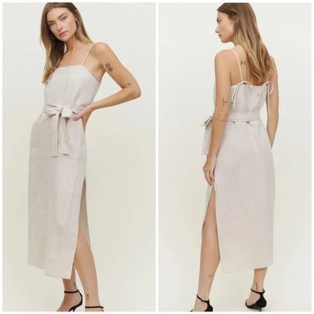 NEW! REFORMATION daphne linen midi dress oatmeal beige Small -no belt-